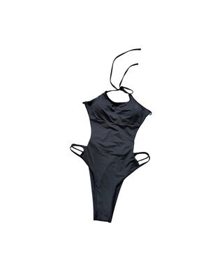Fashion Nova Black Strappy Cutout Halter One-Piece Swimsuit Size M